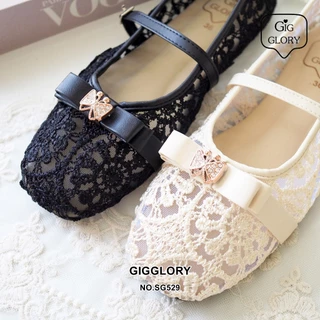 🌷 รองเท้าแมรี่เจนผ้าลูกไม้ แต่งอะไหล่ผีเสื้อ (NO.SG529)