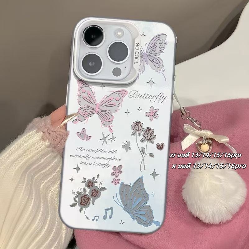🔥ส่งจากไทย🔥ผีเสื้อ ดอกกุหลาบ การ์ตูน เคส for iPhone xr บอดี้ 16pro 15pro 14Pro เคสไอโฟน x body 13Pro 15Pro case