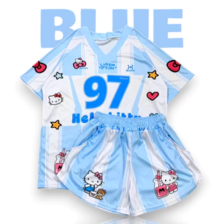 ( OAFSSET6 ) ชุดเซท คอวีลายการ์ตูน คิตตี้ So Cute 3สี มีกระเป๋า ฟรีไซส์/พลัสไซส์