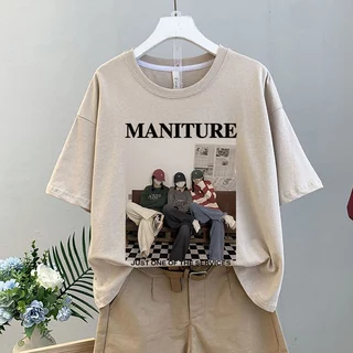 เสื้อครอปสาวอวบไซส์ใหญ่ oversize เสื้อผ้าวัยรุ่นน่ารักๆ เสื้อยืดแฟชั่นผู้หญิงกําลังฮิตใหม่ล่าสุด สกรีนลายวินเทจ เกาหลี