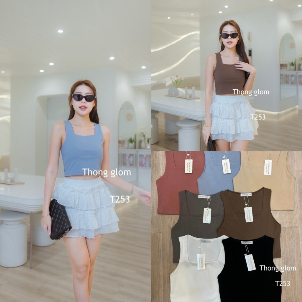 T253 เสื้อกล้ามคอเหลี่ยม เสื้อกล้ามครอป