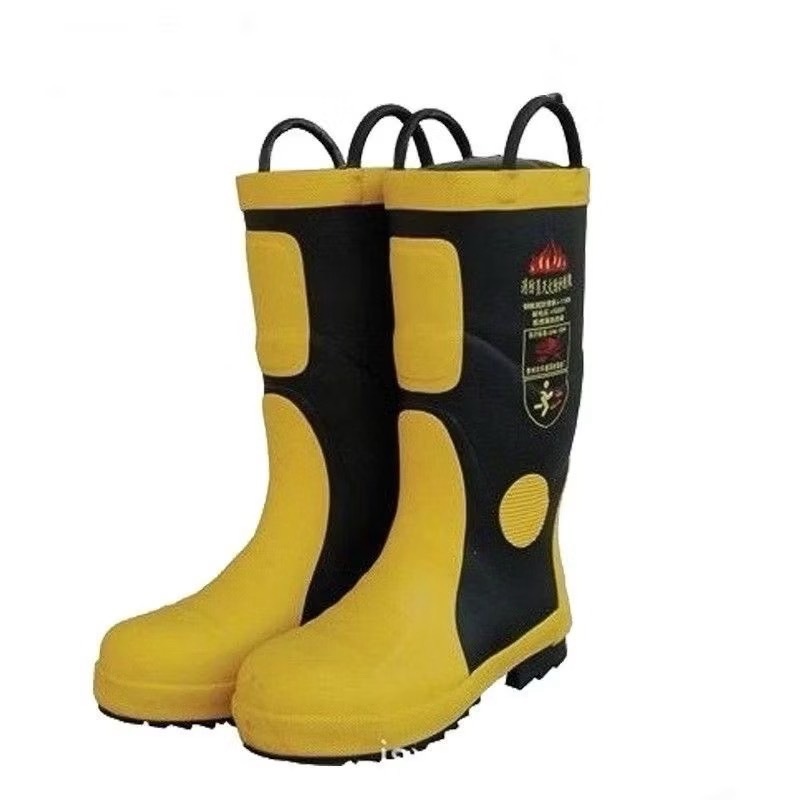 รองเท้าดับเพลิง (หัวเหล็ก-พื้นเหล็ก)  มีหูหิ้ว Fire Fighting Shoes สีเหลือง-ดำ