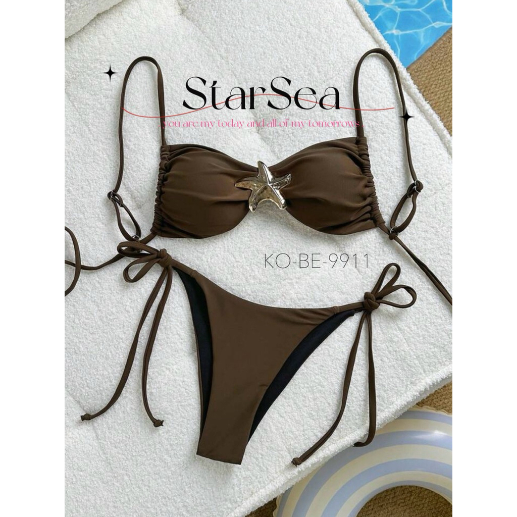 KOBE รุ่น StarSea ⭐️ บิกีนี่สีน้ำตาล แต่งปลาดาวสีทอง ⭐️ พร้อมส่งจากไทย 🇹🇭