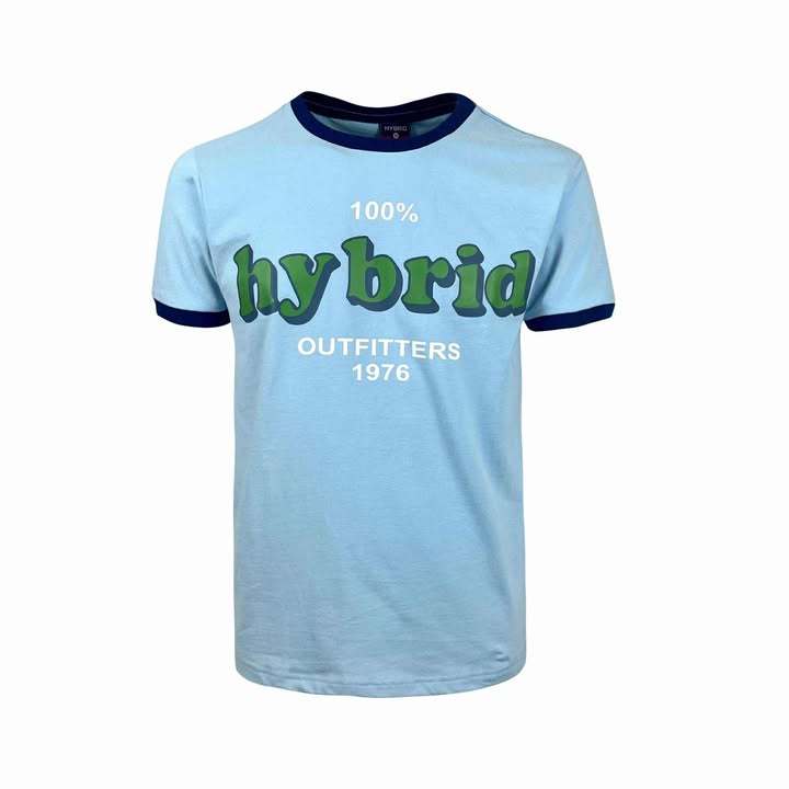 Hybrid T-Shirt Men เสื้อยืดผู้ชาย แขนสั้น สีฟ้า Cotton 100% ใส่สบาย ทรงพอดีตัว (MTS-1381/1ฺBU)