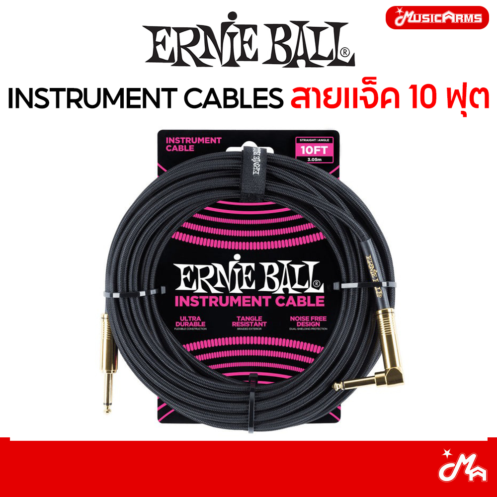 Ernie Ball 10 Feet Braided Straight / Angle Instrument Cable สายแจ็ค 10 ฟุค
