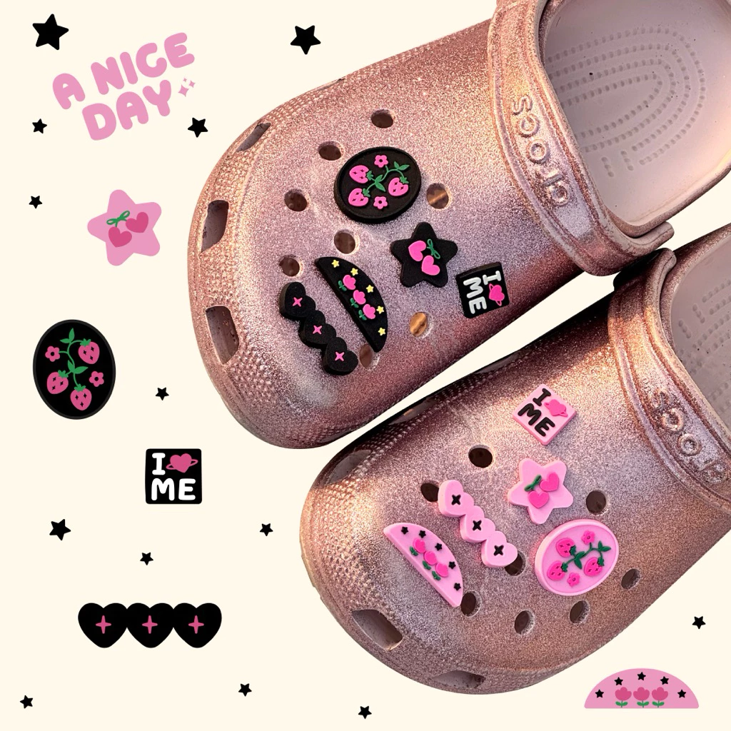Jibbitz | Cutie & naughty PB 💖🖤 ตัวติดรองเท้าสำหรับตกแต่งรองเท้า (set 5 ชิ้น)
