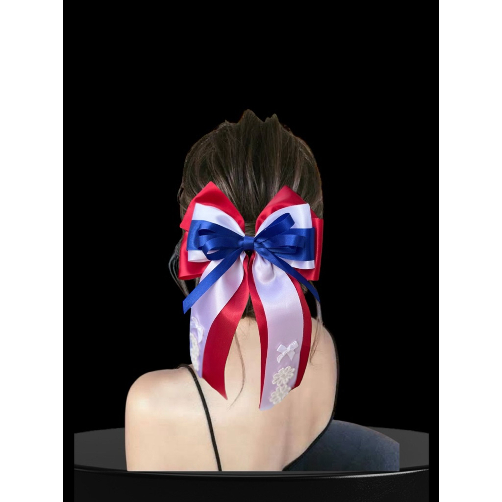 โบว์ธงชาติ กิ๊บโบว์ธงชาติ เน็ตผมโบว์ กิ๊บโบว์ใหญ่ สินค้าถ่ายจากงานจริงพร้อมส่งไทย งานแฮนด์เมดBy focusgiftshop - รูปที่ 5