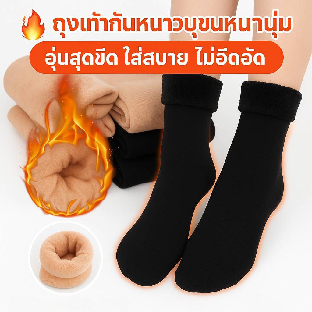 พร้อมส่ง🇹🇭 ถุงเท้าบุขน ถุงเท้ากันหนาวแบบพรีเมี่ยม (เกรดA) อบอุ่น ขนหนา ติดลบเอาอยู่