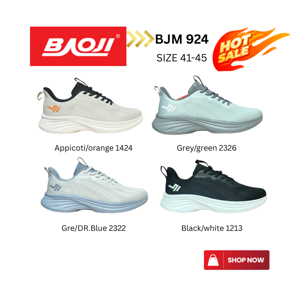 BAOJI รองเท้าผ้าใบชาย BJM924 ไซส์ 41-45 ของแท้ 100% น้ำหนักเบา ดีไซน์ทันสมัย สวมใส่สบาย รองเท้าสนีกเ