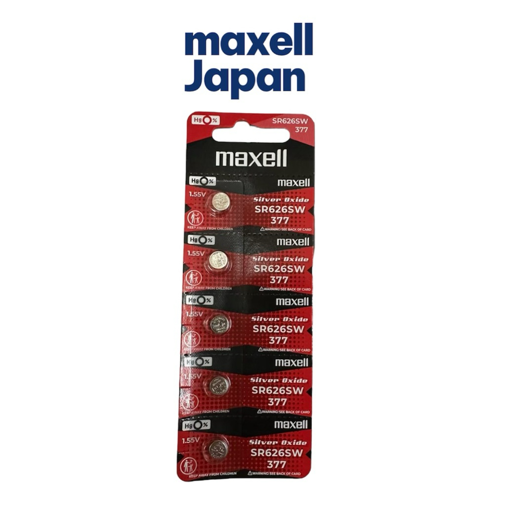 ถ่านนาฬิกา ถ่านกระดุม Maxell SR626SW (377) Silver Oxide Battery (1.55V) Hg0% แพคเกจจิ้งรุ่นใหม่ ของเ