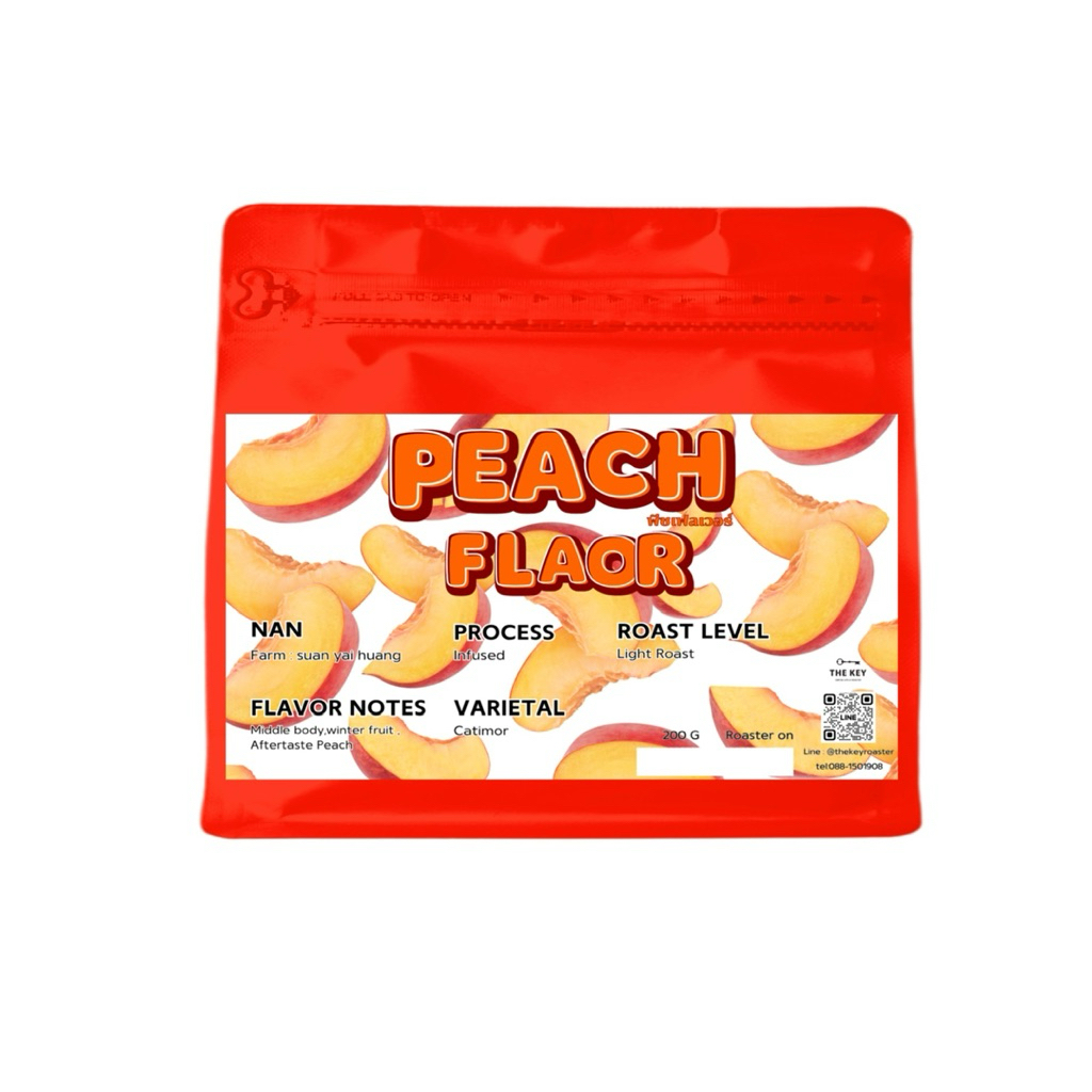 เมล็ดกาแฟคั่วกลางอ่อน Peach Flavor150g