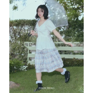POKEE | FLOWER PLAID กระโปรงลายสก็อตดอกไม้ วาดโดย pokee!