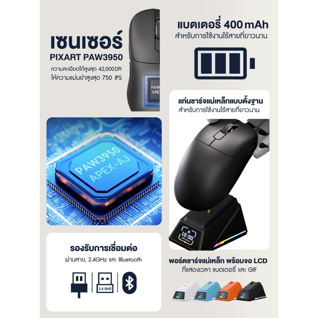 Ajazz AJ179 Apex Meteroite 8K Tri-Mod Wireless Magnetic Charginig Mouse Wired+2.4+BT