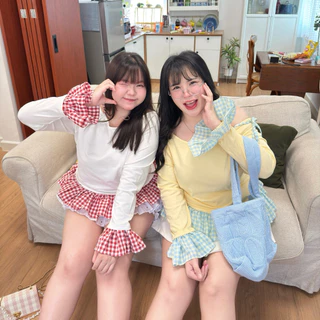 Fany Shirt เสื้อฟานี่ เสื้อยืดแขนยาว แต่งขอบด้วยผ้าลายสก็อต🍰🍫💖 | Geebeety