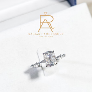 แหวนเงินแท้เม็ดชู ฝังเพชร Moissanite 3 กะรัต Long cushion cu…