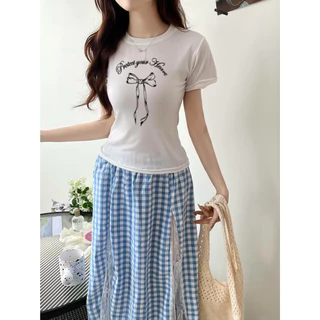 G01-09 เสื้อยืดสีดำ แขนสั้นพิมพ์ลายโบว์ดำ สุดน่ารัก แนวเกาหลี หลายไซส์ ผ้านิ่มสวมใส่สบาย ใส่ได้ทุกโอกาส ราคาถูก