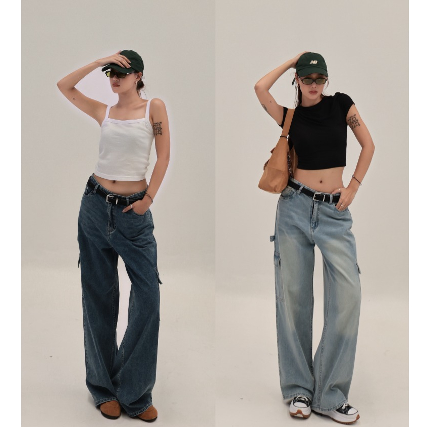 ยีนส์ Nammon Jeans  t20-t21 กางเกงยีนส์คาร์โก้ - ผ้าไม่ยืด