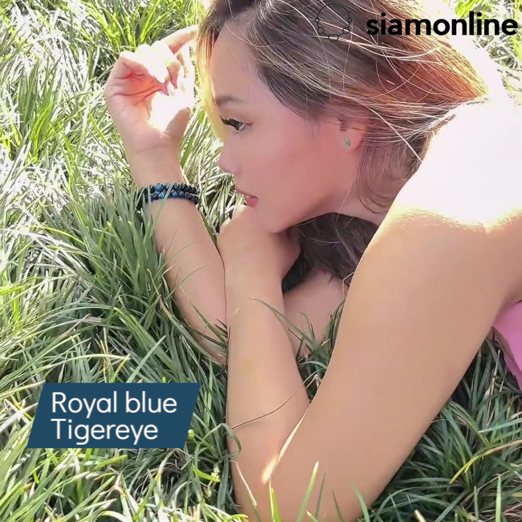 ROYAL BLUE TIGEREYE หินไทเกอร์อาย สีรอยัลบลู เลือกขนาดเม็ดหินได้ สร้อยข้อมือหินแท้ by siamonlineshop