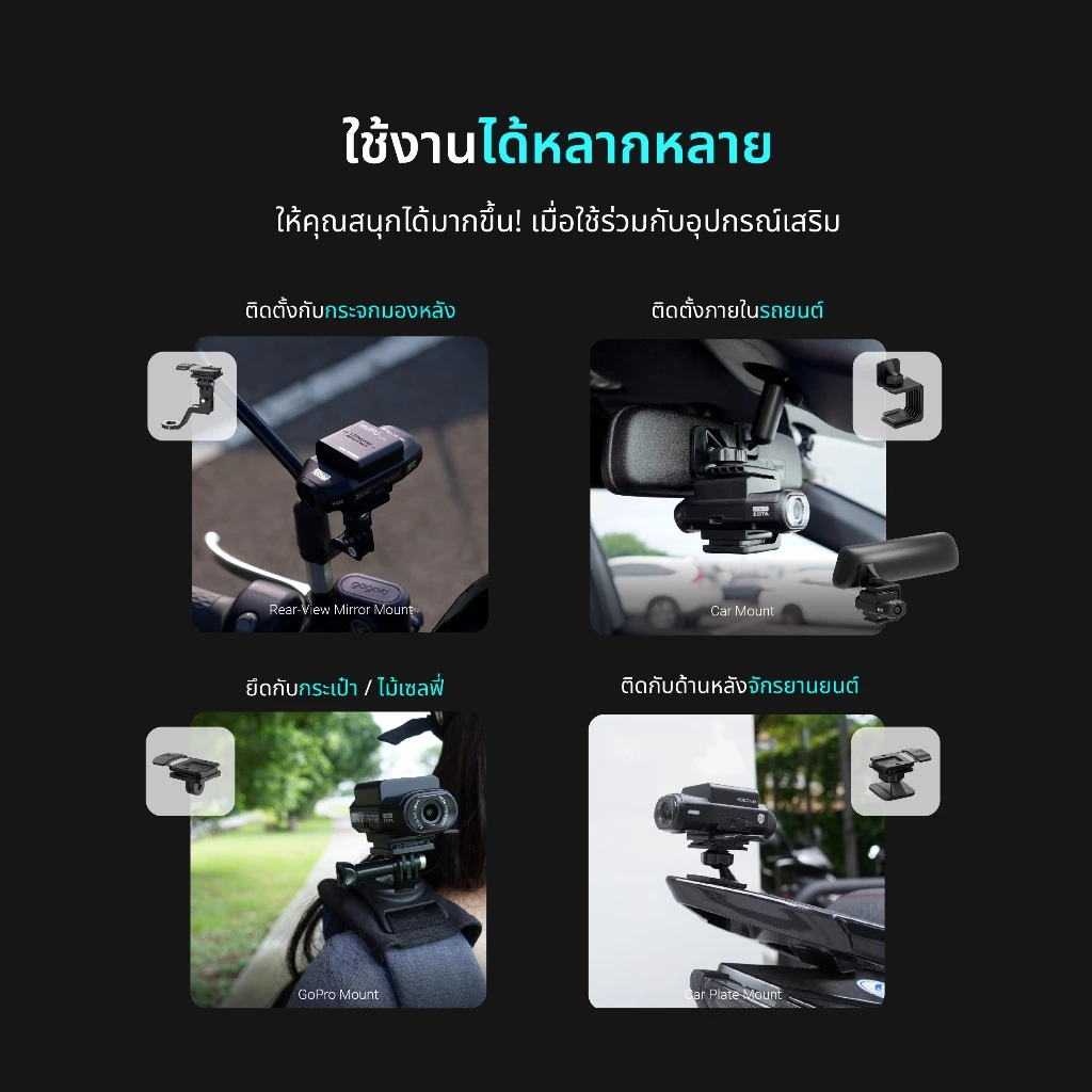 MUFU V12S PRO กล้องติดหมวกกันน็อค ใช้งานต่อเนื่อง10ชม  กล้องติดรถยนต์ กันน้ำ IP66 Wifi 1080P WDR รับประกันสินค้า1ปี thumbnail 9