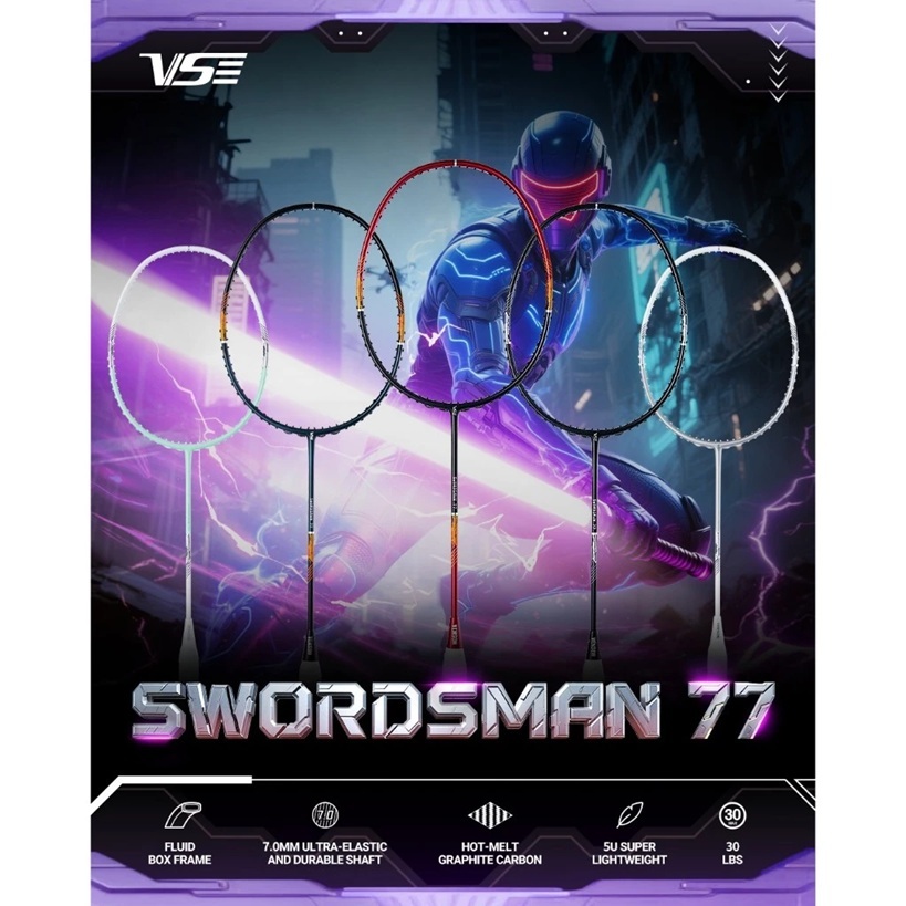 VS ไม้แบดมินตัน รุ่น SWORDSMAN 77 5U แถมกริปคละสี+เอ็น+ซอง+ประกันศูนย์ไทย
