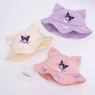 [พร้อมส่ง] หมวกเด็กผู้หญิง รอบศีรษะ 48-50 ซม. ใส่ได้ 1-3 ปี หมวกปีกกว้างทรงบัคเก็ต ลาย Kuromi หมวกแฟชั่นเด็กสุดคิ้วท์