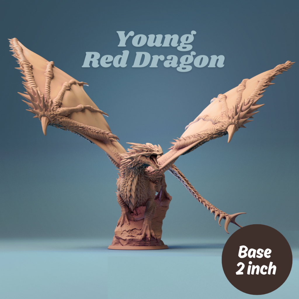 DND Dragon I Young Red Dragon - Base 2 inch (งานเรซิ่นสีเทา)