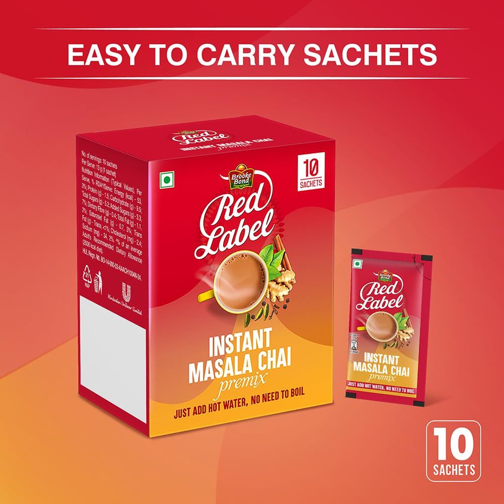 Brooke Bond Red Label Instant Masala Chai Premix - 13g*10 sachets | Instant Tea Premix