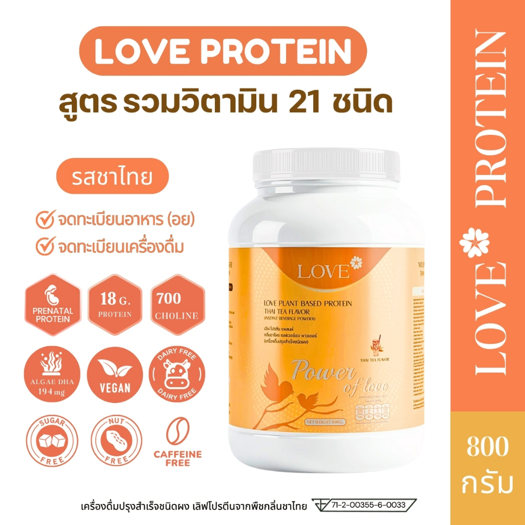(รูปแบบกระปุก) Love Plant Based Protein เลิฟ โปรตีนพืช สูตรแพทย์ รสชาไทย (Thai Tea) สูตรรวมวิตามิน บำรุงครรภ์-หลังคลอด