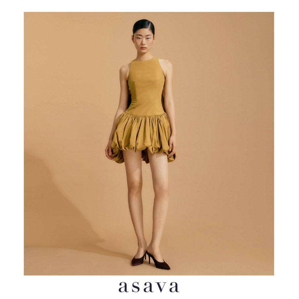 [asava ss25] Rowan Balloon Mini Dress เดรสผู้หญิง คอกลม แขนกุด ดีเทลทรงพองบริเวณชายเสื้อและด้านหลัง 