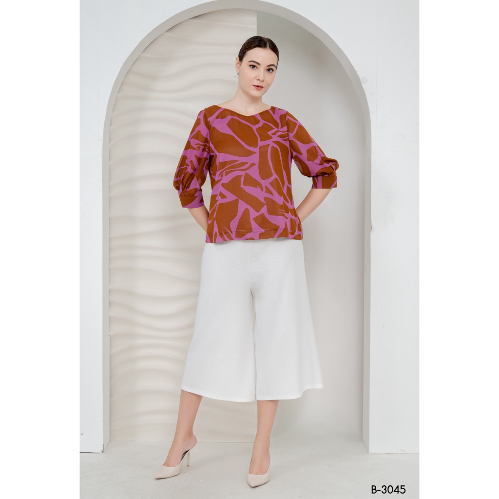 MIKIKO Blouse MI-B3045 ชีฟอง ปริ้นท์ แขนยาว IGPU25-7 PCE4090