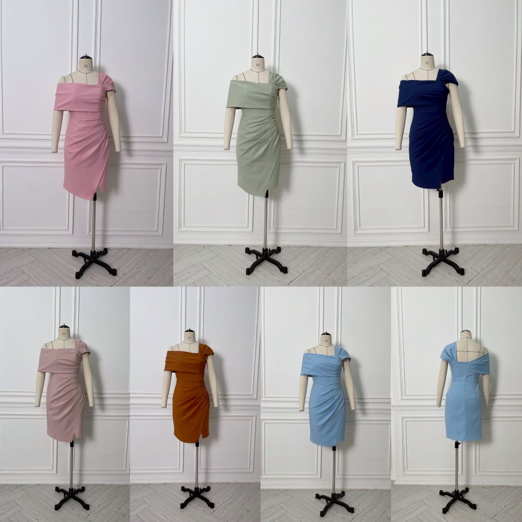 ชุดเดรส เดรสสั้น ชุดราตรี เดรสออกงาน เดรสปาดไหล่ LEYA เดรสน่ารักๆ จีบพรางพุง ชุดขายดี Woman Dress - รูปที่ 6