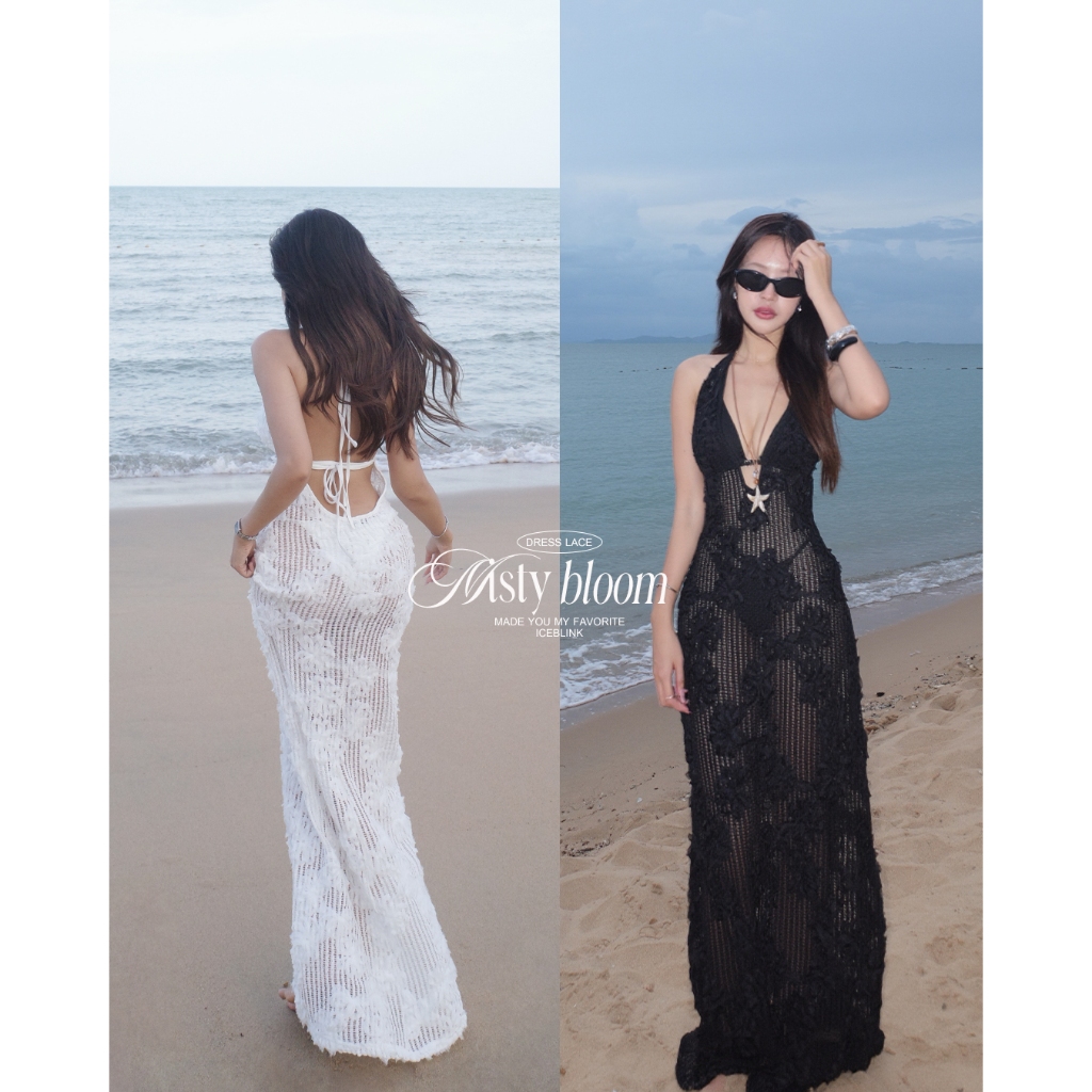 ICEBLINK l Misty bloom dress เดรสยาวผ้าถักปักลายดอกไม้