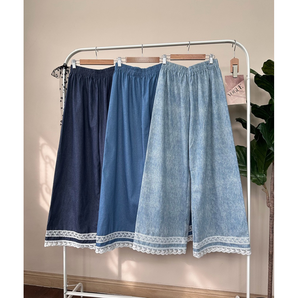 Medison jeans v.2 (แต่งชายลูกไม้   3สี ยีนส์เข้ม ,ยีนส์กลาง, ยีนส์อ่อน)กางเกงยีนส์ขากระบอกใหญ่  ปลายขากระบอกใหญ่