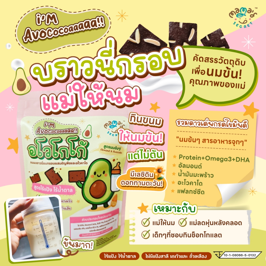 ขนมแม่ให้นม ขนมนมข้น บราวนี่กรอบแม่ให้นม รวมไขมันดีและเลซิตินดอกทานตะวัน ไม่มีนม ไม่มีแป้งและน้ำตาล