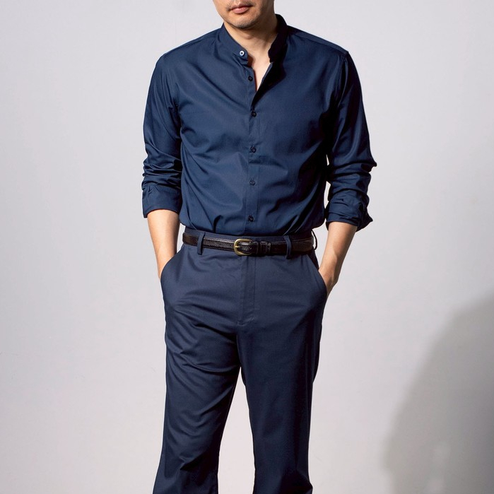era-won เสื้อเชิ้ตเอราวอนแขนยาว คอจีน QUIET LUXURY SHIRT LONG MEN SLIM BAND COLLAR สี Navy