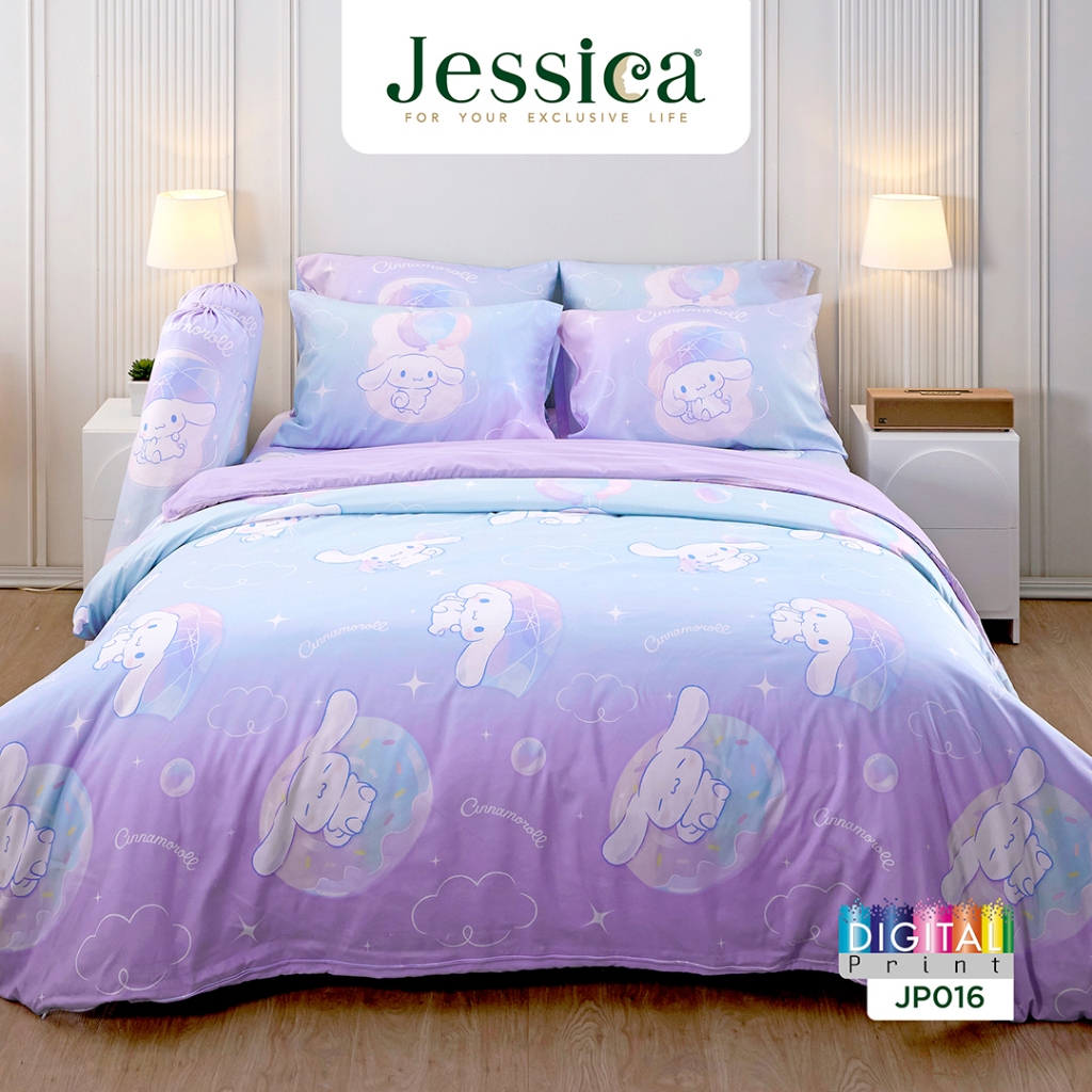 Jessica Cinnamoroll JP016 ลิขสิทธิ์แท้ Sanrio ชินนามอโรล เจสสิก้า พิมพ์ลายดิจิตอล ชุดเครื่องนอน ผ้าปูที่นอน ผ้าห่มนวม