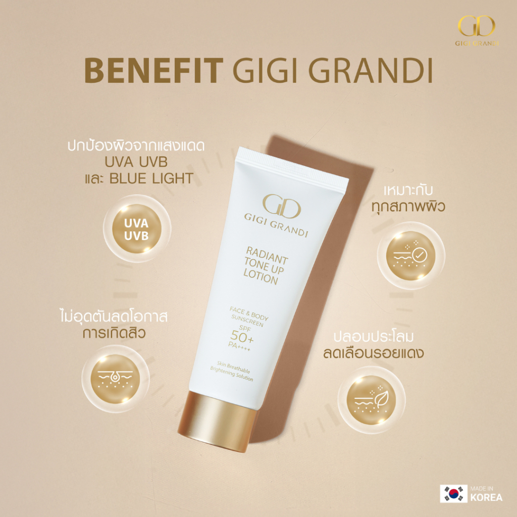 (1แถม1) GIGI GRANDI RADIANT TONE UP LOTION SPF50+ PA++++ จีจี้แกรนด์ดิ โลชั่นกันแดดโทนอัพผิว 100 มล. - รูปที่ 4