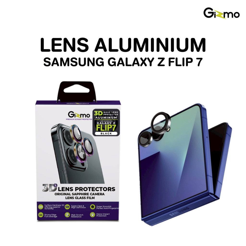Gizmo รุ่น Z Flip 7 ฟิล์มกระจกกันเลนส์ ขอบอลูมิเนียม สีดำ สีเทา สีใส รุ่น GL-004 Aluminum 3D Boss Le