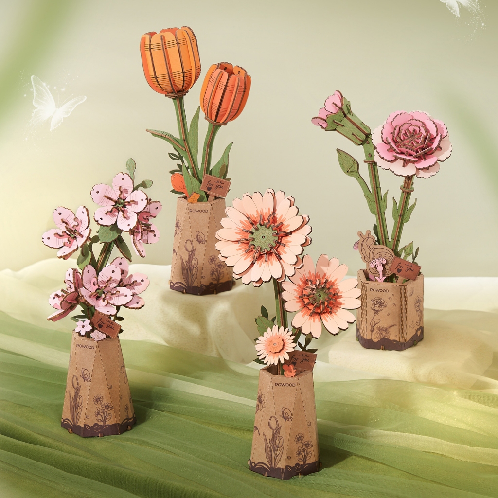 Rolife Rowood DIY Wooden Flower ดอกไม้ DIY ประกอบง่าย | ตัวต่อไม้ ดอกไม้ ของแต่งบ้าน ชุดโมเดลตัวต่อไม้ ของเล่นตัวต่อ