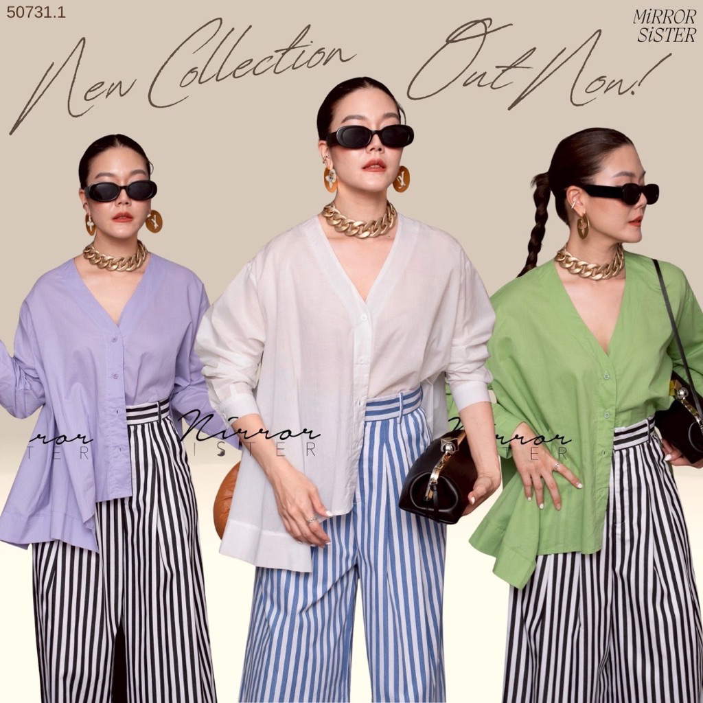 MRS | MIRRORSISTER🔖 50731.1 เสื้อเชิ้ตคอVลึก ทรงOVERSiZE