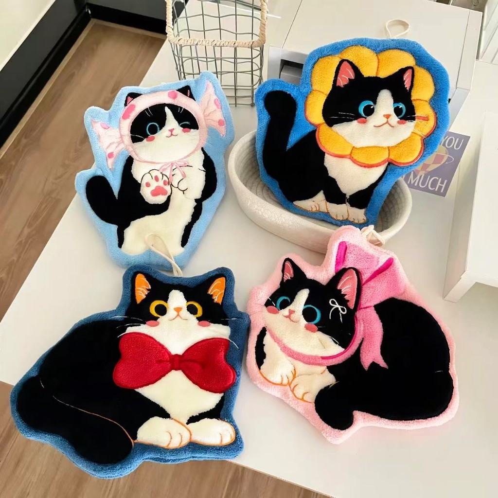 ส่งจากไทย ผ้าเช็ดมือ Colorful Kitty สไตล์ญี่ปุ่น ผ้าขนหนู แมวน่ารัก แขวนได้ ห้องน้ำ ห้องครัว ตกแต่งบ้าน 43023