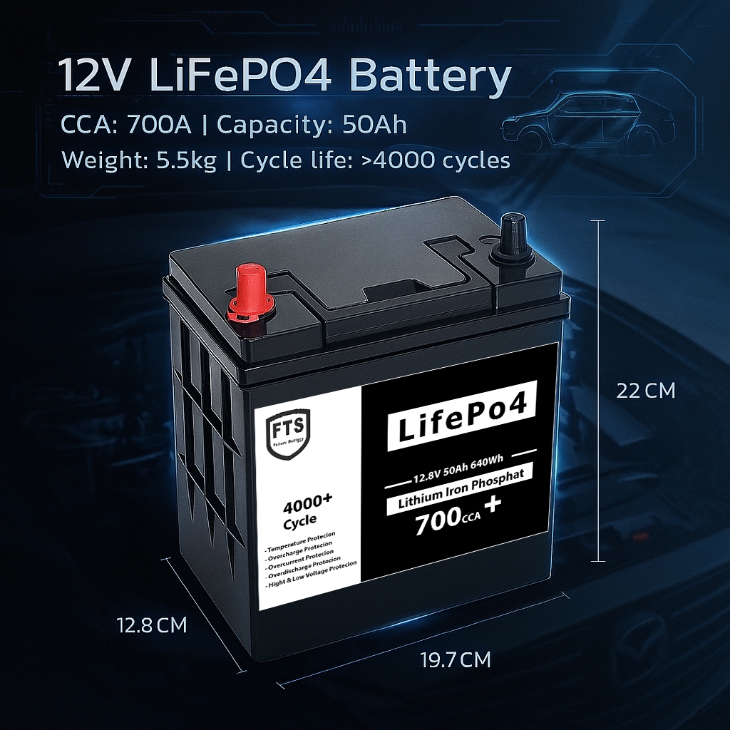 แบตเตอรี่รถยนต์ รถไฟฟ้า 12V 50Ah ขั้ว R,L V.1