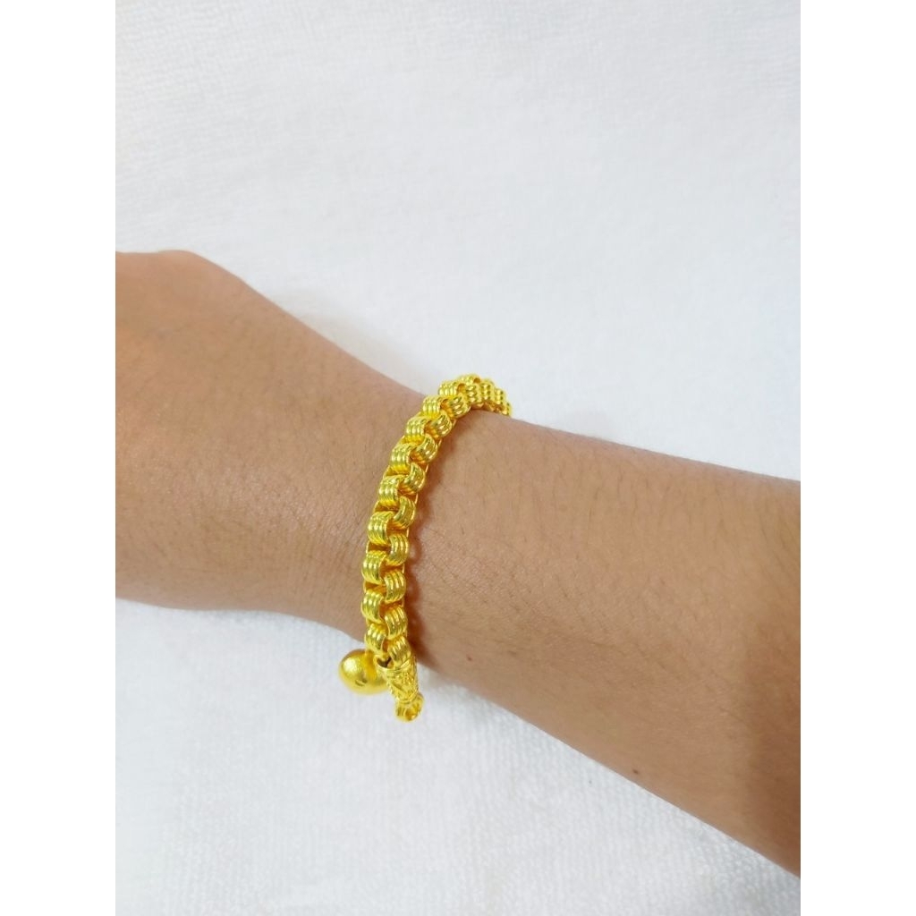 S160ข้อมือสามห่วงติดหนัก1บาท2บาท ทองชุบเคลือบหนางานตันแน่นสวยเหมือนของจริง