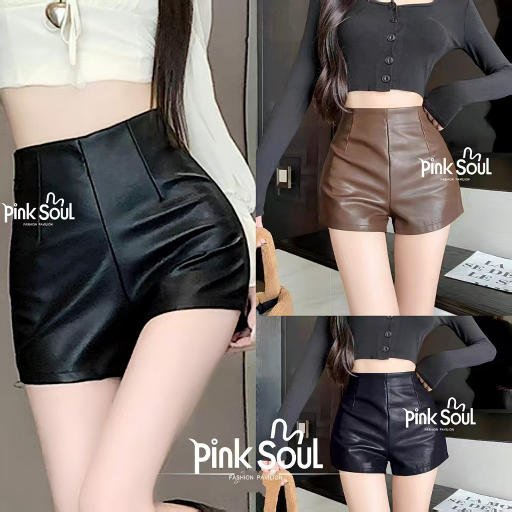 พร้อมส่ง กางเกงหนัง ขาสั้น รัดรูป เอวสูง แฟชั่นสไตล์สาวเท่ เสื้อผ้า Clothing