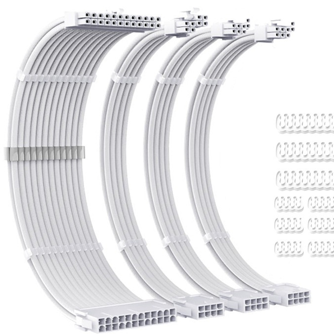 สายถัก power supply สีขาว/ดำ 24pin mainborad /GPU 16pinHPWR /GPU6+2pin/CPU 4pin/CPU 8pin (4+4)