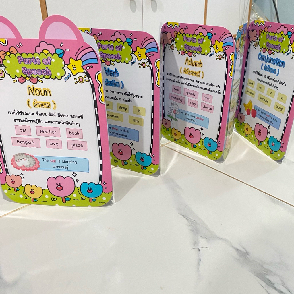 สื่อการสอนภาษาอังกฤษ บอร์ดพับ หมวดชนิดของคำ (Parts of speech) 🔠🔡🔤 สำเร็จรูป