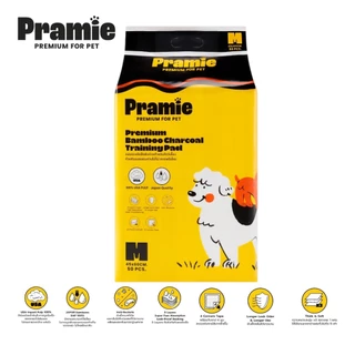 [แพ็ค2] Pramie Premium Charcoal Training Pad: Size M 45x60cm แผ่นรองซับฝึกขับถ่ายผสมชาโคล