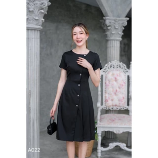 A022ชุดเดรสผ้าพื้นรุ่นกระดุมหัวใจรุ่นขายดี