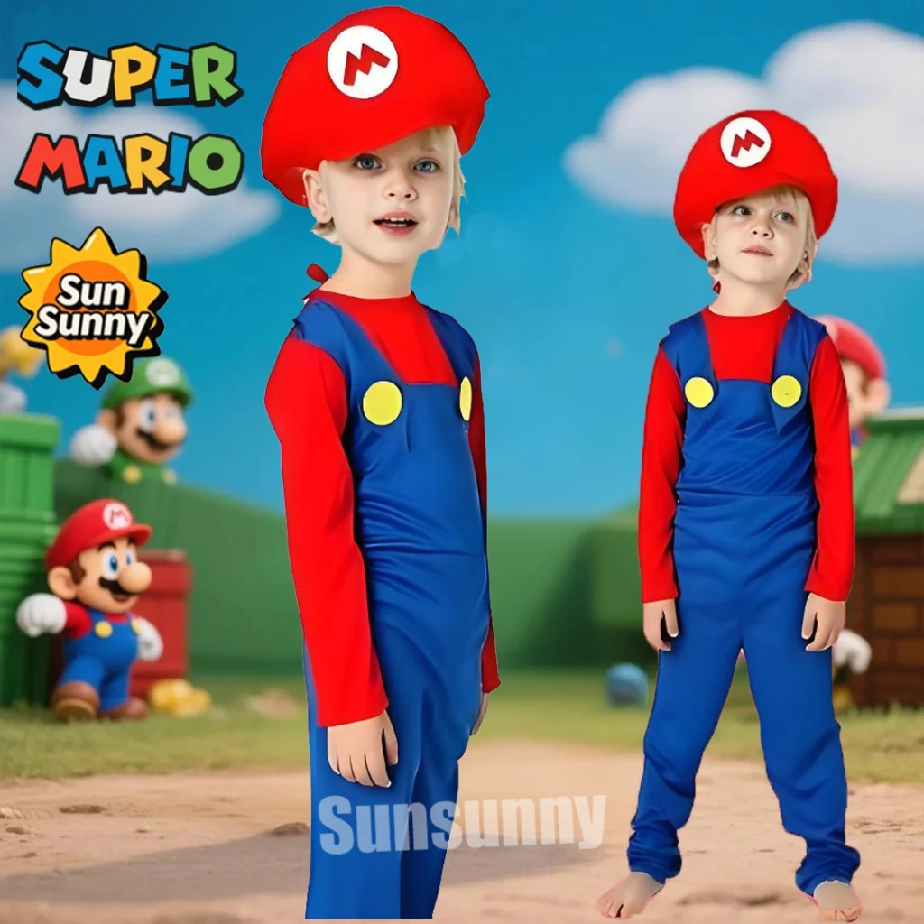 เครื่องแต่งกายเด็กซูเปอร์มาริโอ Super Mario Costume คอสเพลย์ แสดงการ์ตูนคริสต์มาส ชุดครอบครัว  เสื้อผ้าครอบครัวฮาโลวีน thumbnail 5