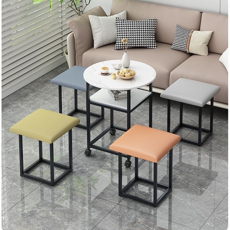 ชุดโต๊ะเก้าอี้ โต๊ะเก็บเก้าอี้ได้ โต๊ะกลางพร้อมเก้าอี้สตูล 4 ที่นั่ง แบบเก็บซ่อนได้ ดีไซน์ทันสมัย พร้อมล้อเลื่อน - รูปที่ 6